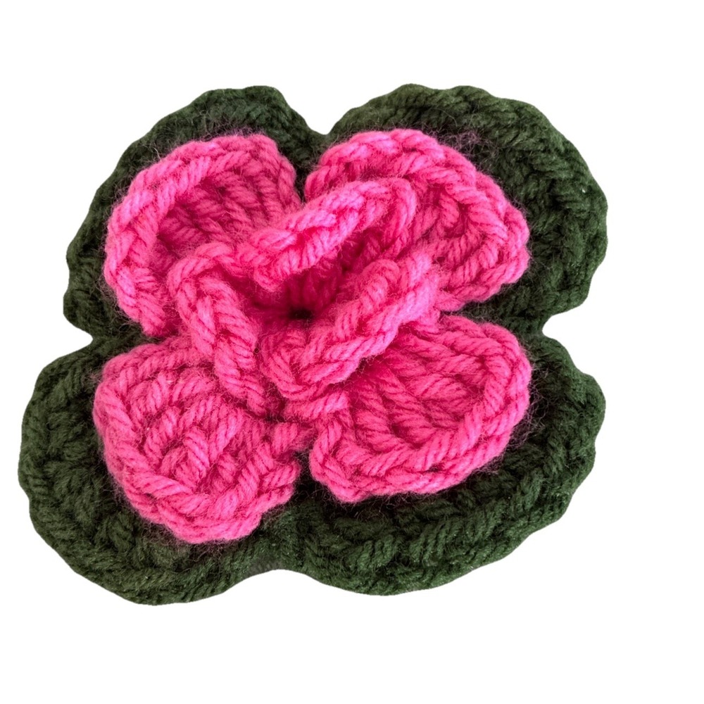 Handmade Two Color Flower Green Pink Crochet New